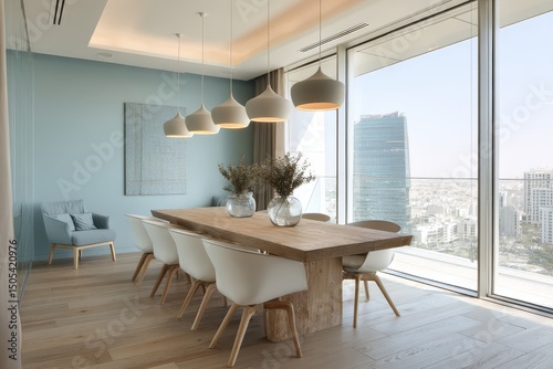 Light-filled dining room with city views.