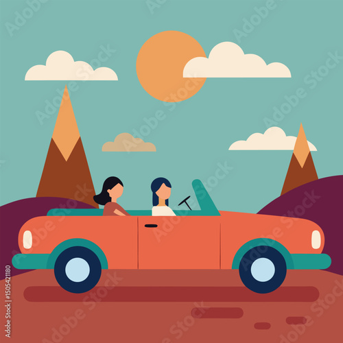 Group of Friends Driving a Convertible on a Summer Road Trip.