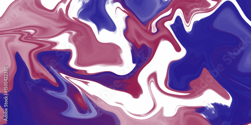 Red, blue and white paint mixing background. Red, blue and white Acrylic Pour Color Liquid marble abstract surfaces Design. Fluid art on concrete background. Stone, wall, Floor, tile, liquid, fluid. 