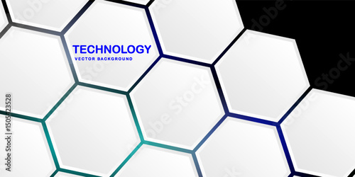 White 3d hexagonal technology vector abstract background. Blue bright energy flashes under hexagon in modern technology futuristic background vector illustration.