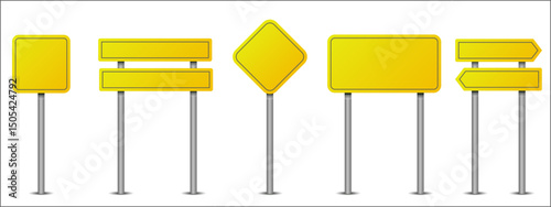 Yellow Road signs. Empty road blank signboard set. Realistic style. isolated on transparent background. Flat design yellow color empty traffic icon collection.