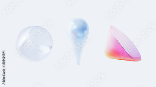 A collection of abstract 3D shapes elegantly presented in a range of soft and pleasing colors