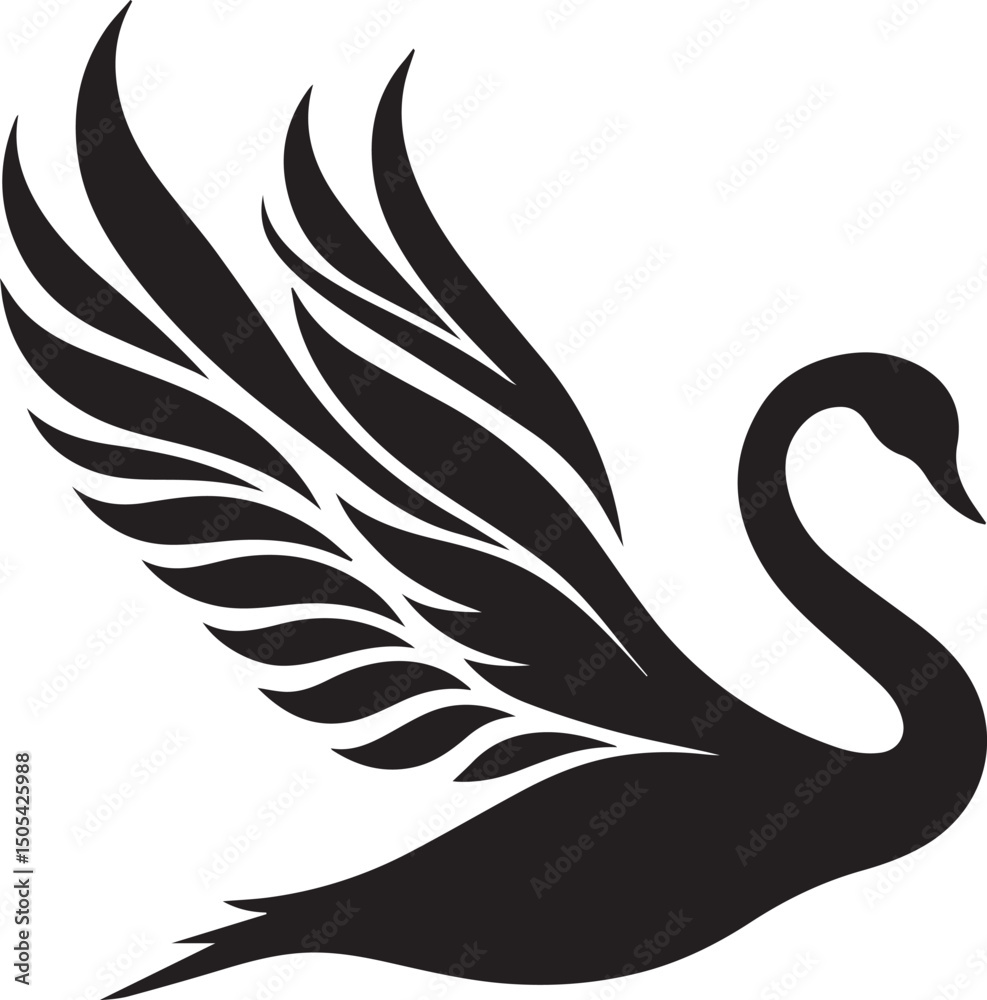 Naklejka premium Minimalist Black Swan Silhouette Vector Art – Elegant Curves & Stylized Feathers