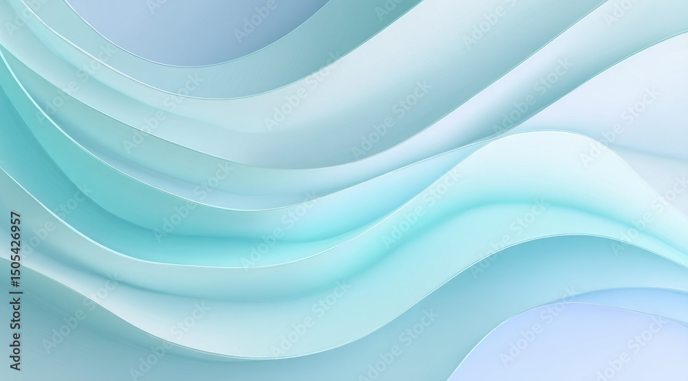 Fototapeta premium Abstract pastel blue and white wave pattern, smooth, flowing, layered curves create a calming, minimalist design