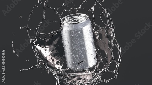 330ml soda can falling splash slow motion, depth of field