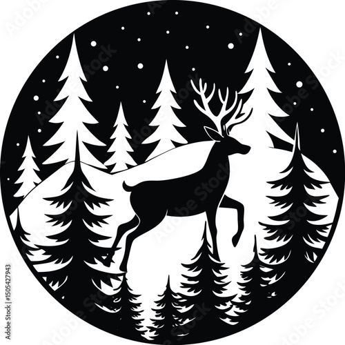Forest Background with Silhouette of Deer Leaping