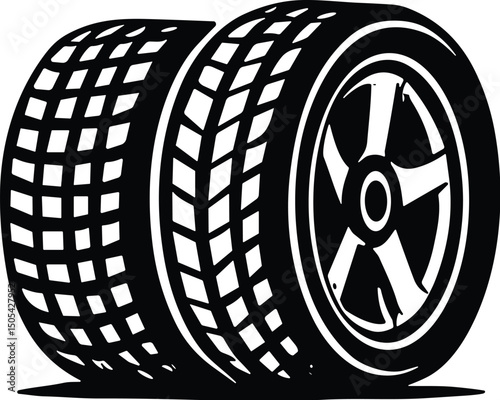 Stacked tires vector black silhouette cricut design for T-Shirt