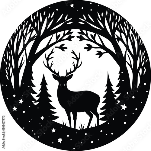 Forest Circle Frame with Deer Inside