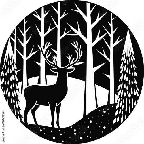 Forest Edge with Deer Looking into the Trees