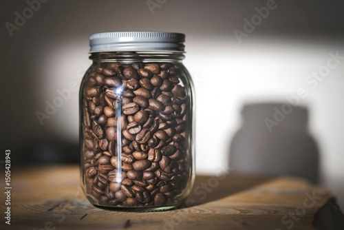 a jar with coffee beans on a white background