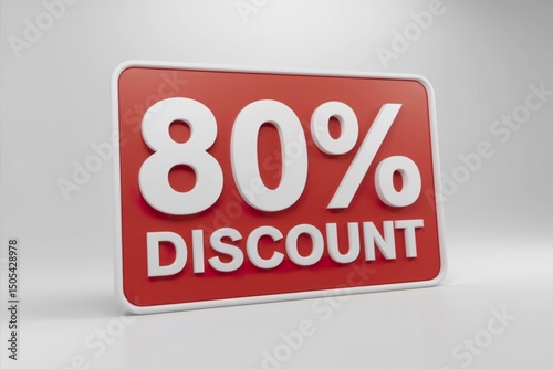 a large red sign with white text that says 80% Discount