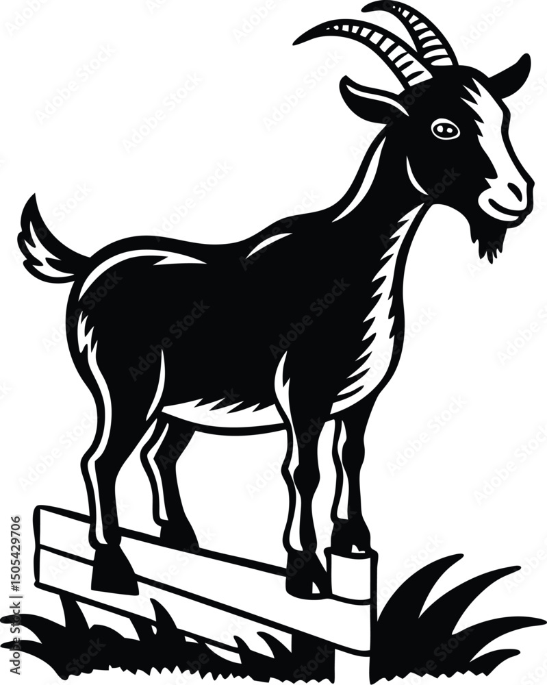 Fototapeta premium Goat Standing on Fence Post