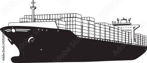 Container Cargo Ship Icon Silhouette Vector Illustration