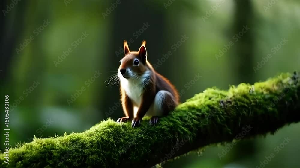 Forest Squirrel on Mossy Branch Forest Squirrel on Mossy Branch