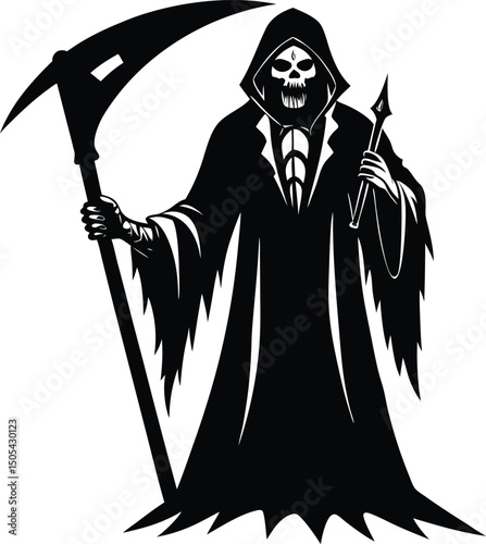 Grim Reaper with Scythe in Misty Background
