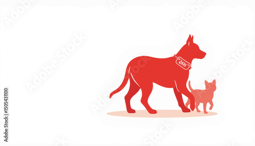 Red pet fitness tracker with dog and cat silhouettes, pet health concept