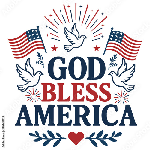 God Bless America - 4th Of July T-shirt Design Vector, Usa Independence Day Design Sublimation, Patriotic Fourth Of July Illustration