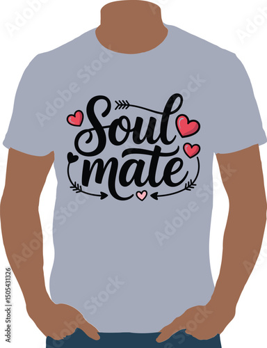 Illustration of a man wearing a soulmate t shirt with hearts and stylish typography