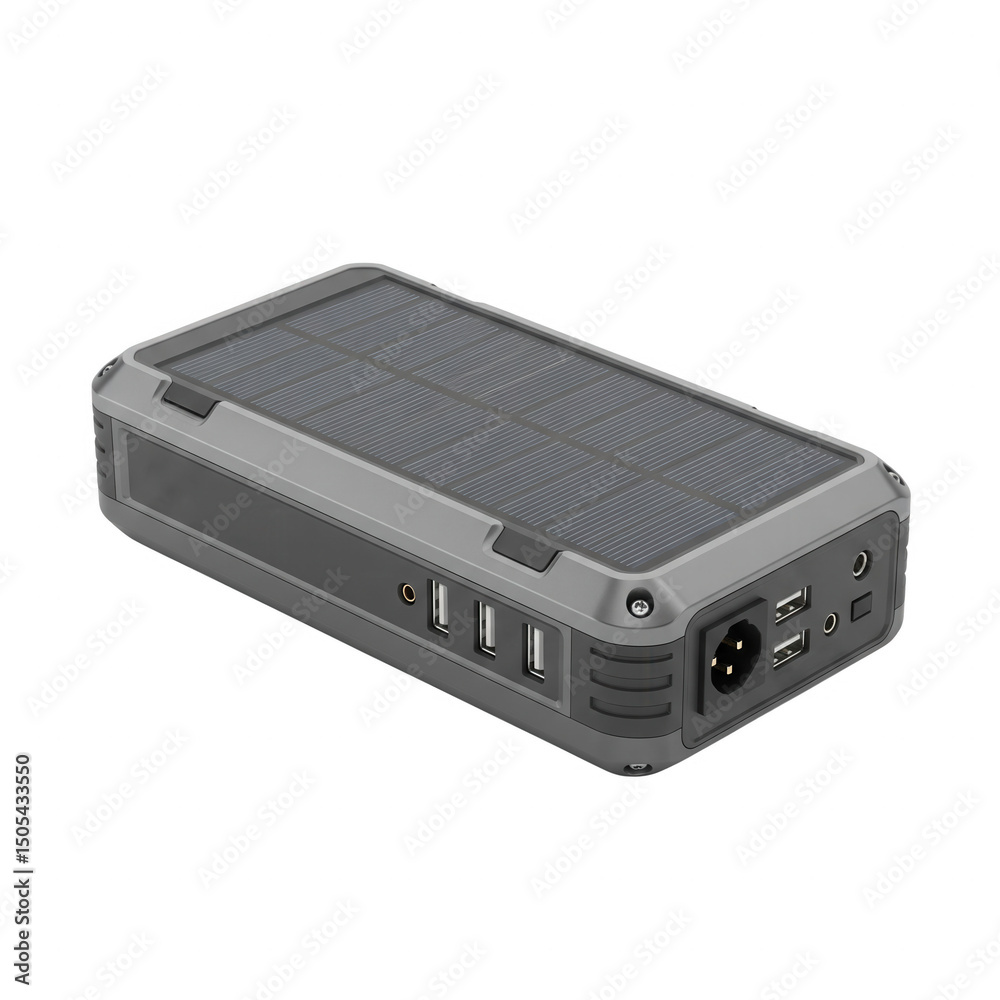 High-angle shot of a portable solar charger with a PNG transparent background High-angle shot of a portable solar charger with a PNG transparent background