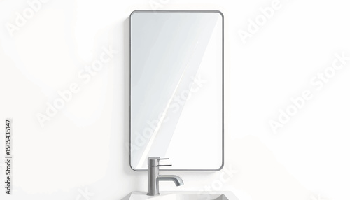 Sleek smart mirror in modern bathroom setting, minimalist elegance