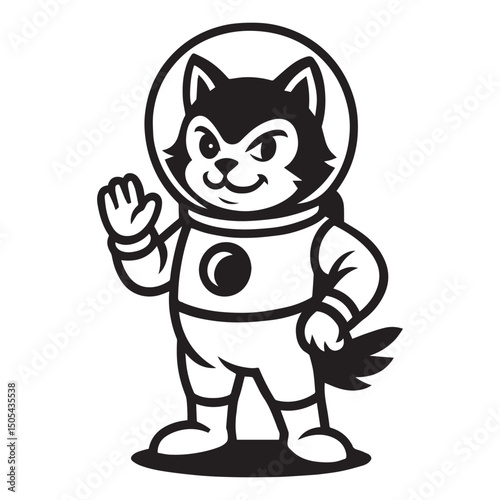 A Astronaut Cat Cartoon With Silhouette Vector Illustration
