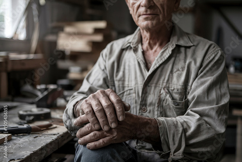 Wrinkled hands of an old man, wise with life experience. photo