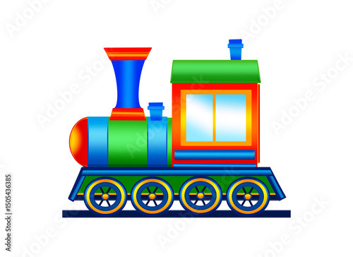 Steam locomotive, children's toy, bright color drawing, on a transparent background