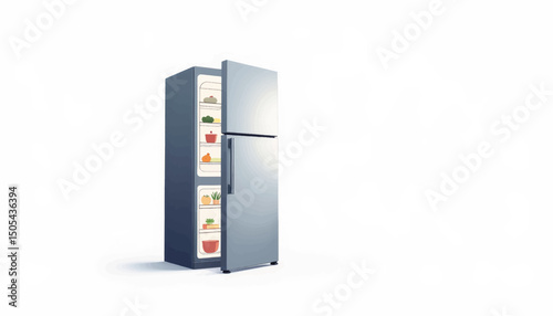 Sleek fridge illustration showing food items, minimalistic design