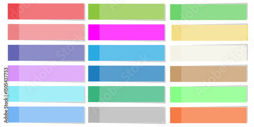 Post note sticky stickers with peel off corner isolated on a transparent background. Paper adhesive tape with shadow.