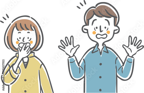 びっくりしている夫婦　上半身　ベクター
