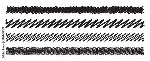 Doodle scribble black long rectangular lines shapes collection, set. The hand drawing effect. Brush texture. Editable stroke. Vector elements for posters, banners, design and projects.