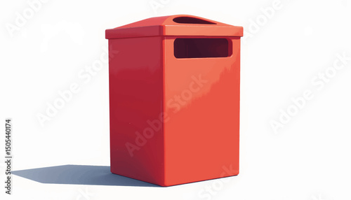 Minimalist red recycling bin on white background, modern design