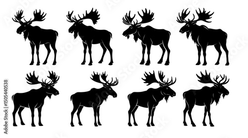 Moose Silhouette Array: A striking silhouette of a majestic moose, carefully replicated to create an interesting pattern, an ideal design resource.