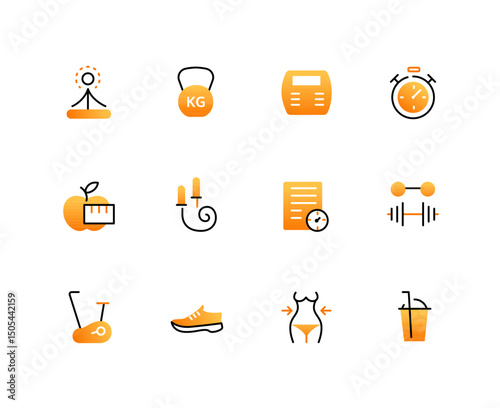 Gym and workout - set of line design style icons