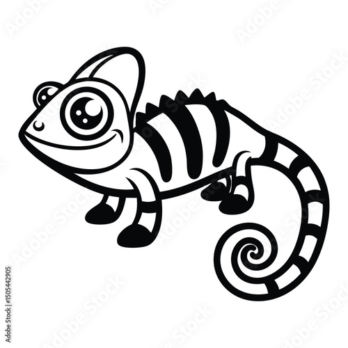 Cartoon Chameleon with Curled Tail and Bold Stripes