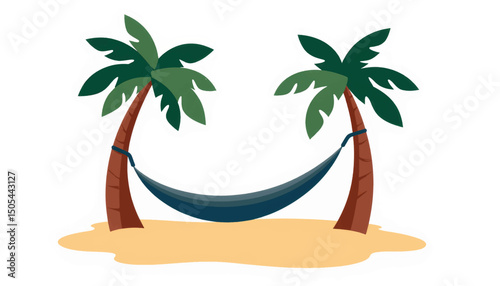 Tranquil hammock between palm trees on sandy beach, digital detox