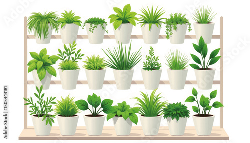 Vertical herb garden illustration with green plants, fresh kitchen concept