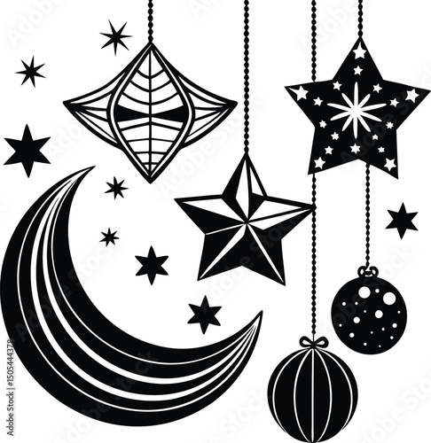 hanging star and moon decorations