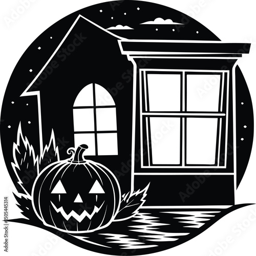 house window silhouette with glowing jack o lante