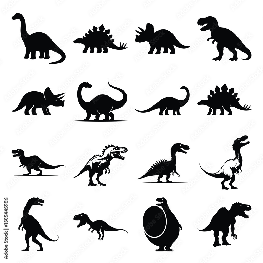 Obraz premium Dinosaur minimalist silhouette vector icon set clipart illustration & drawing