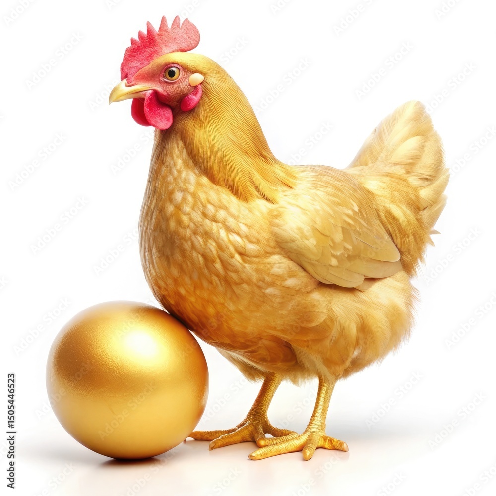 Fototapeta premium golden chicken with egg on white background