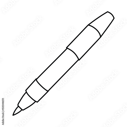 Opened marker with brush tip drawn with black outline. Marker line icon style. Concept of back to school, stationery for knowledge day september 1. Flat vector illustration isolated.