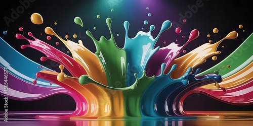 Colorful paint splashes in vibrant hues against a solid black background, creating a dynamic and artistic visual effect.
