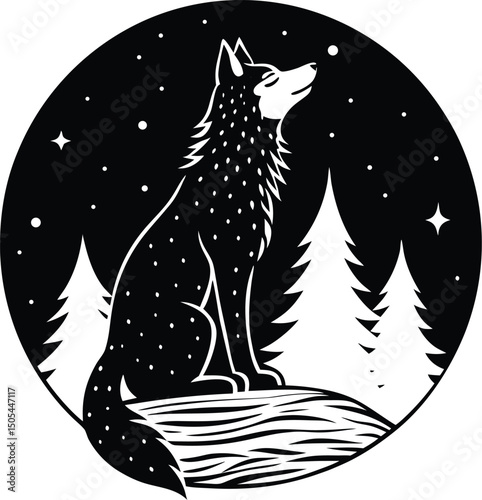 lone wolf sitting on rock watching starry forest s