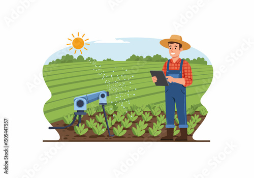 Farmer Using Technology for Smart Farming on Agricultural Field