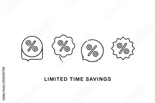 Limited Time Savings Icons Featuring Percentage Symbols and Speech Bubbles