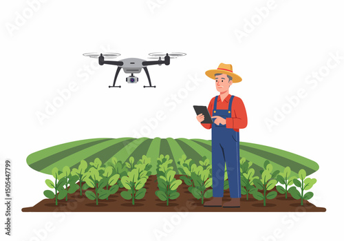 Farmer uses drone to monitor crops on agriculture field