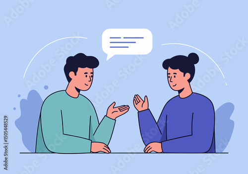 Engaged in Discussion Two Cartoon People Exchanging Ideas