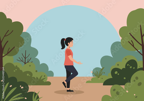 Woman enjoying fresh air in a beautiful green park