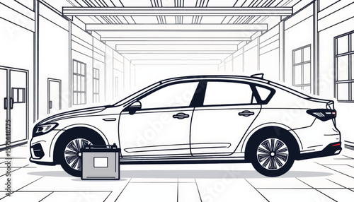 Car battery replacement in modern repair shop, efficient maintenance